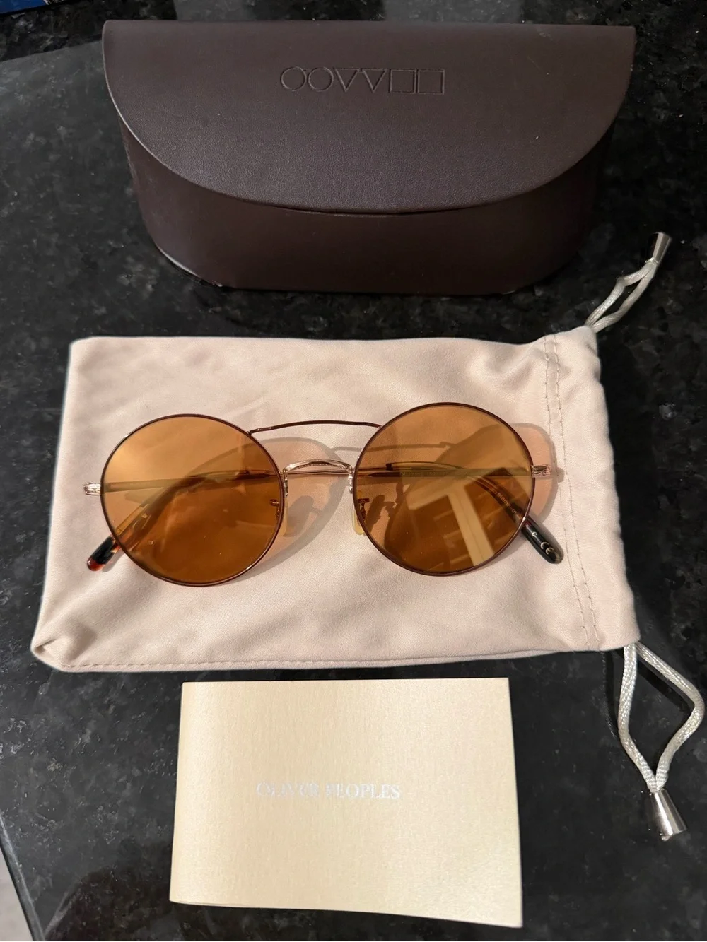 Oliver Peoples Round Metal Sunglasses with Amber Brown Lenses
